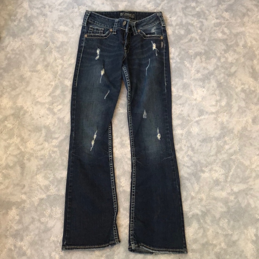 Suki Surplus Silver Boot Jeans Sequin Pocket